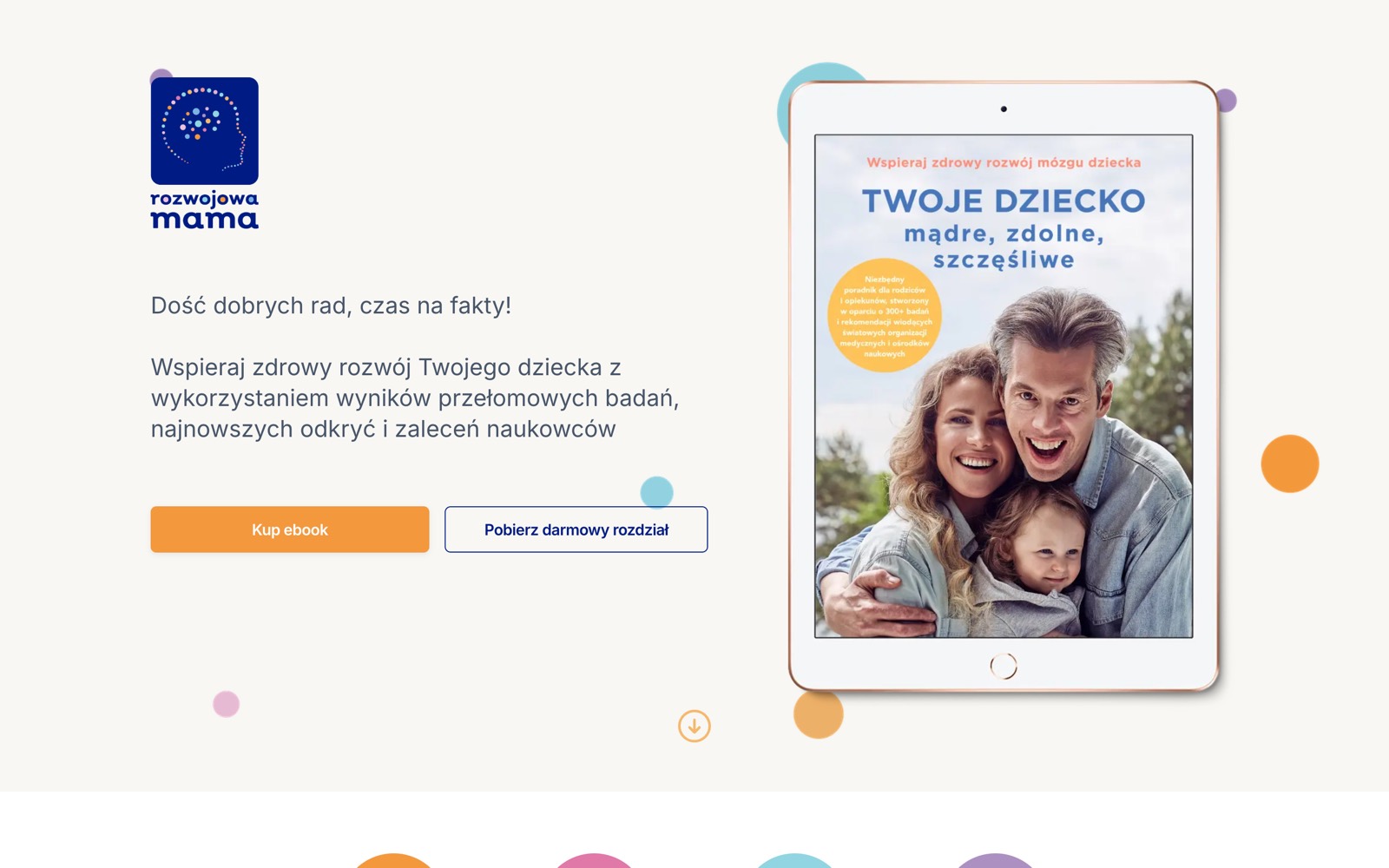 Landing e-booka „Twoje dziecko – mądre, zdolne, szczęśliwe”