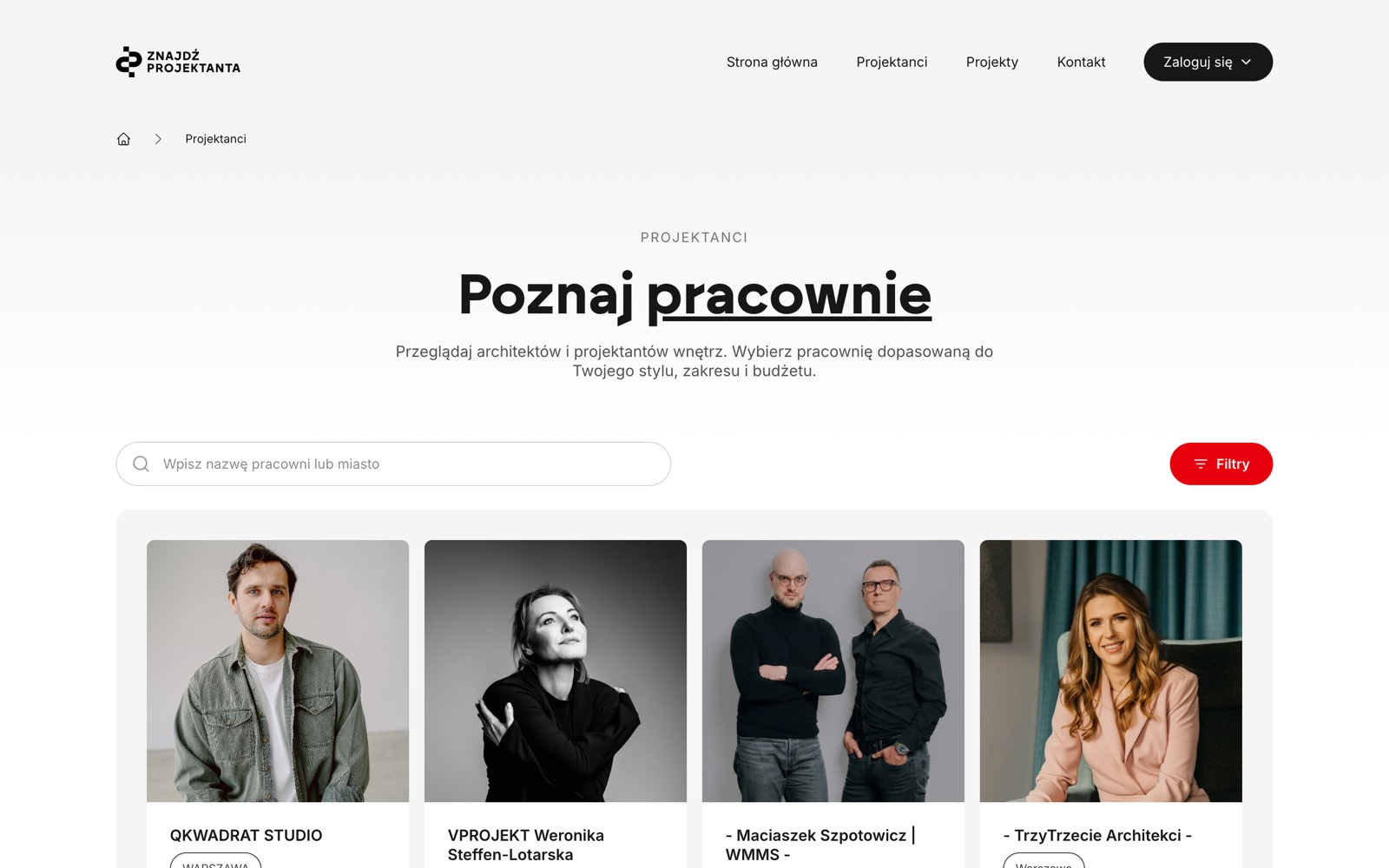 Katalog pracowni z wyszukiwarką i filtrami